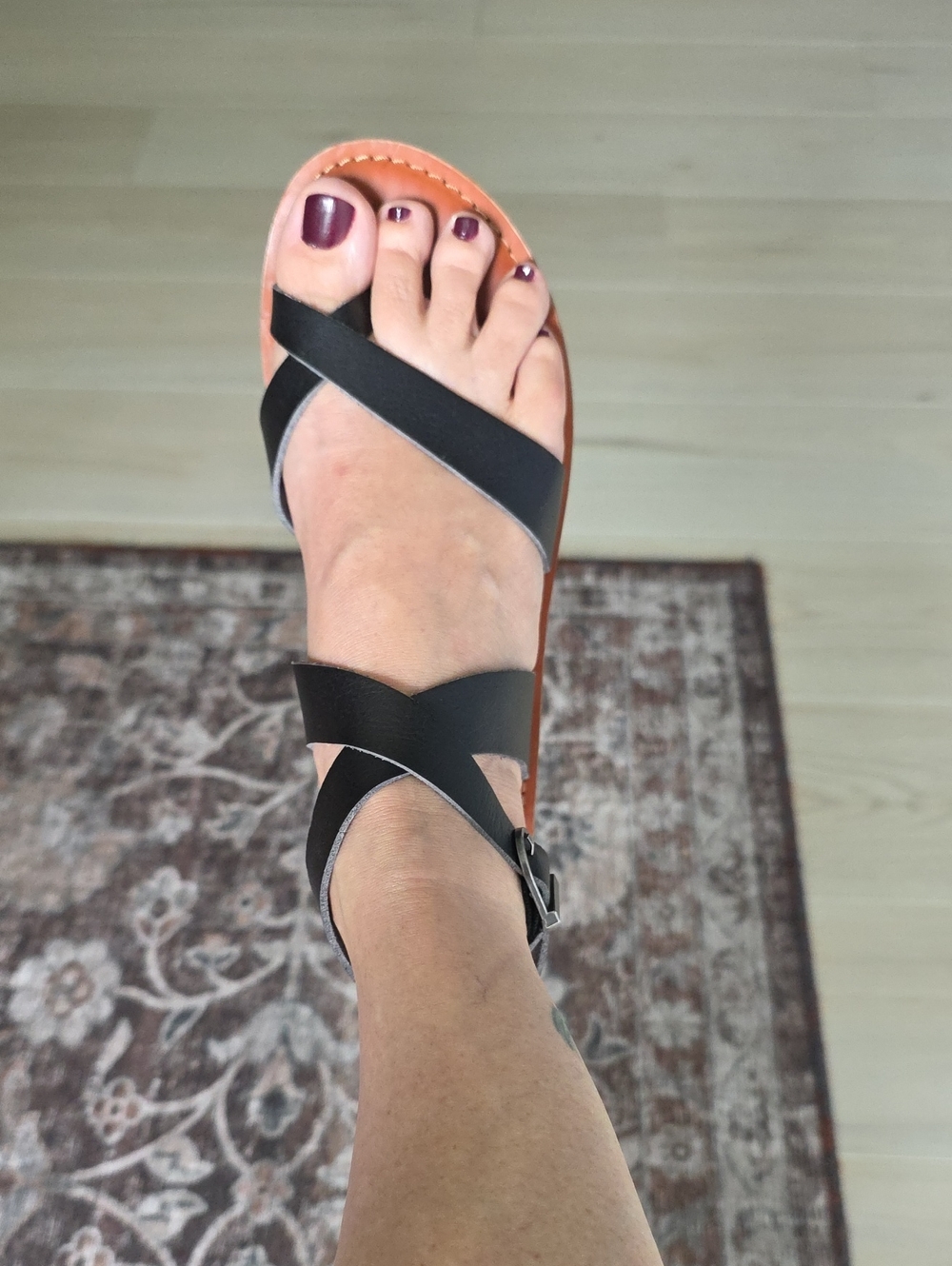 American Eagle Black Leather Strappy Sandals